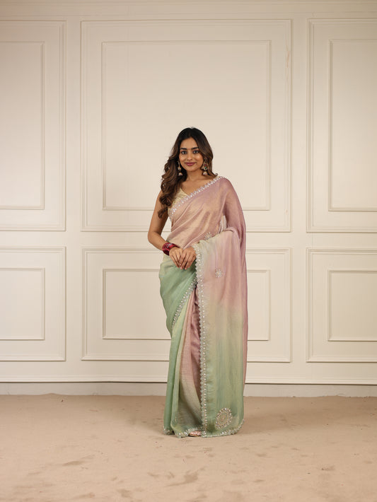 Shaded tissue saree with ari tari work