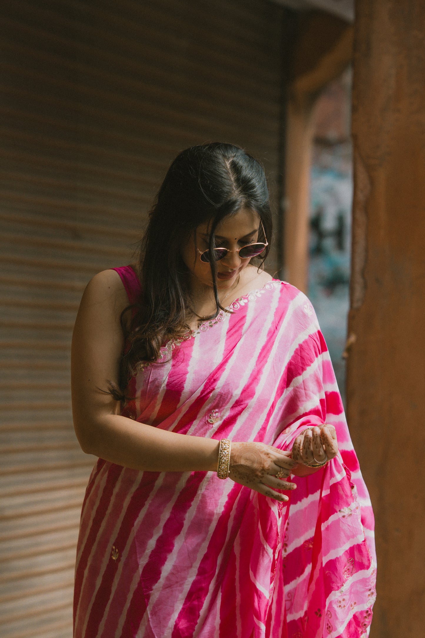 Leheriya rani pink saree with gotapatti work