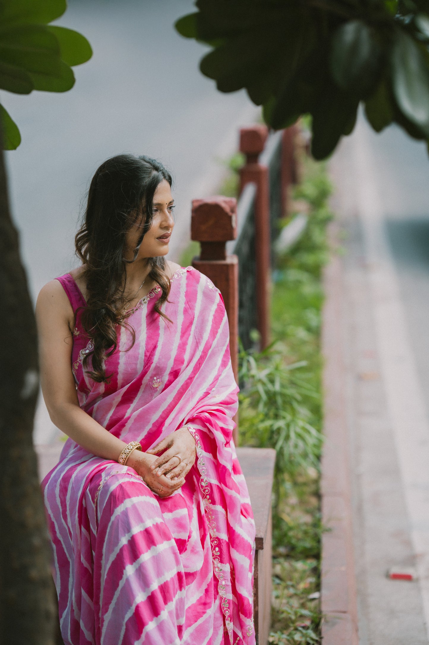Leheriya rani pink saree with gotapatti work