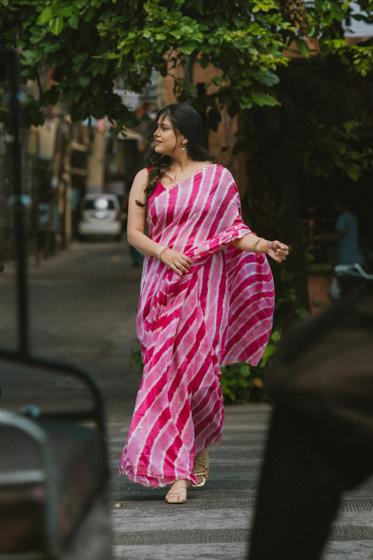 Leheriya rani pink saree with gotapatti work