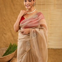Organza golden saree with gottapatti work and matching  saree