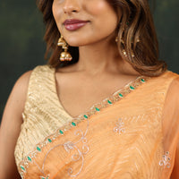 Shaded pink/red organza saree with sequins and zardosi threadwork