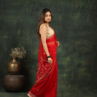 Red Organza Saree with Gotta and Ari tari work