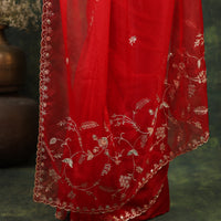 Red Organza Saree with Gotta and Ari tari work