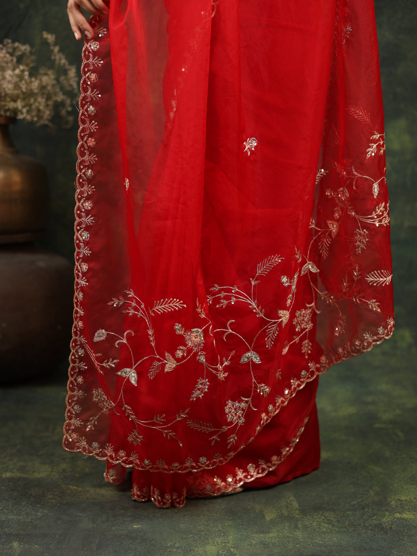 Red Organza Saree with Gotta and Ari tari work