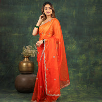 Orange Organza Saree with Gotta and Ari tari work
