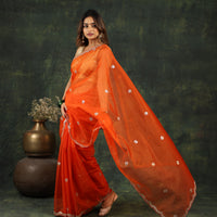 Orange Organza Saree with Gotta and Ari tari work