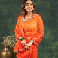 Orange Organza Saree with Gotta and Ari tari work