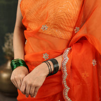 Orange Organza Saree with Gotta and Ari tari work