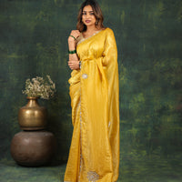 Yellow saree with Sequins and threadwork along with matching blouse