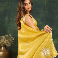Yellow saree with Sequins and threadwork along with matching blouse