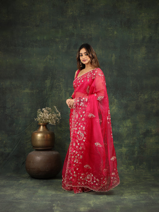 Pink Organza Saree with Gotta and Ari tari work