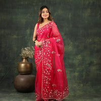 Pink Organza Saree with Gotta and Ari tari work