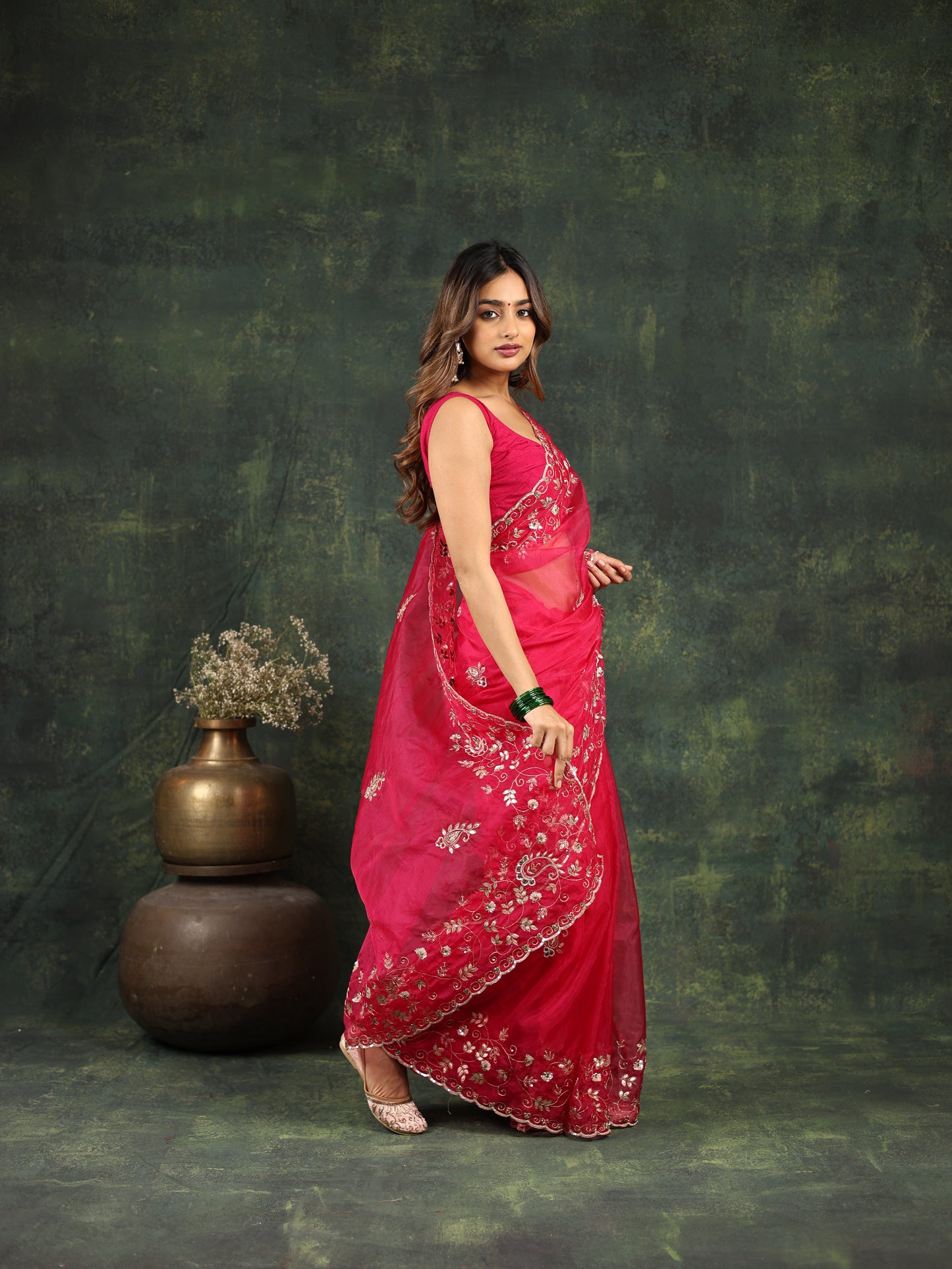 Pink Organza Saree with Gotta and Ari tari work