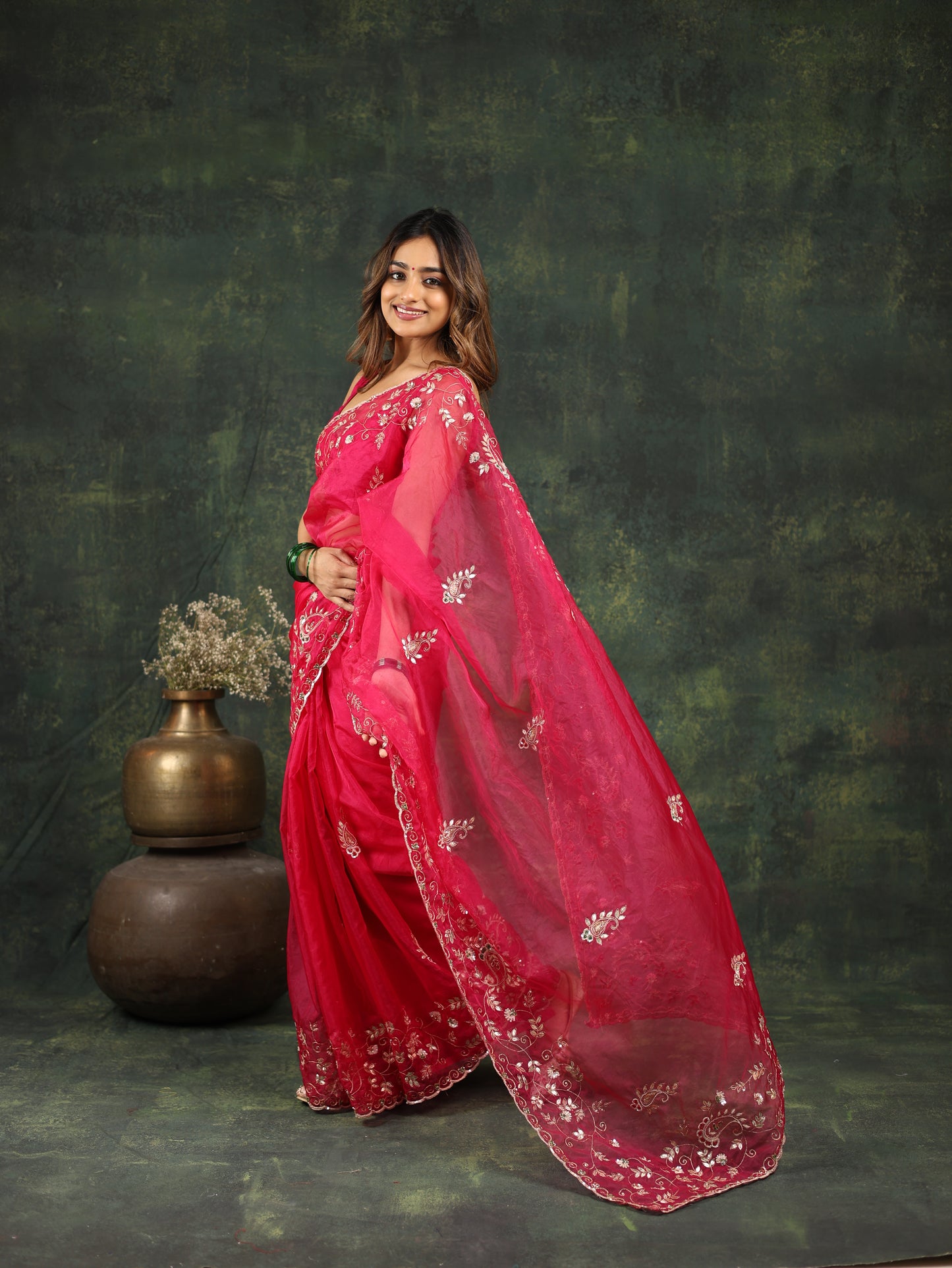 Pink Organza Saree with Gotta and Ari tari work