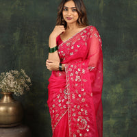 Pink Organza Saree with Gotta and Ari tari work