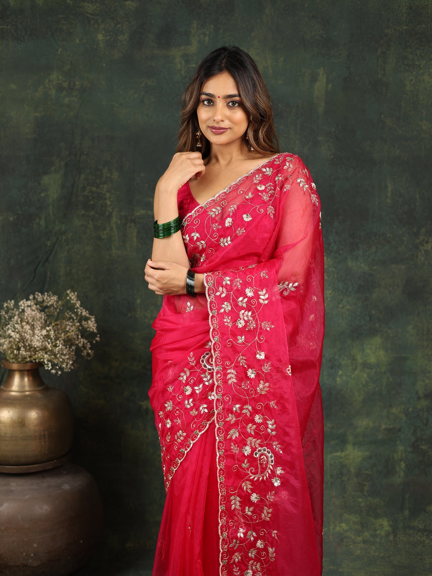 Pink Organza Saree with Gotta and Ari tari work