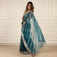 Turquoise Blue Organza with Pittan work