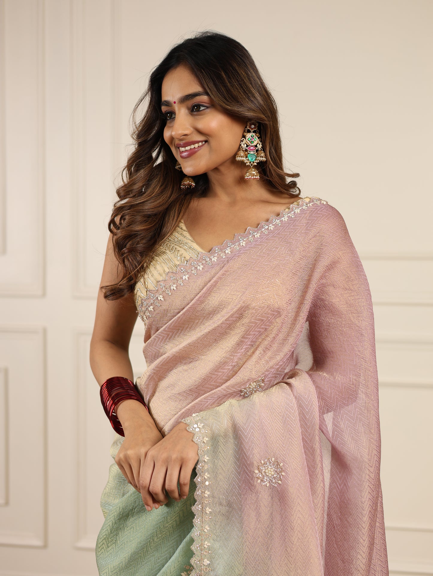 Shaded tissue saree with ari tari work