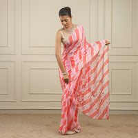 Light tangerine and pink leheriya saree with gottapatti work