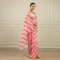 Light tangerine and pink leheriya saree with gottapatti work