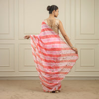 Light tangerine and pink leheriya saree with gottapatti work