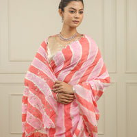 Light tangerine and pink leheriya saree with gottapatti work