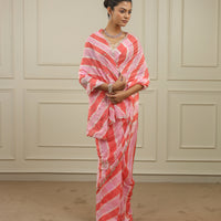 Light tangerine and pink leheriya saree with gottapatti work