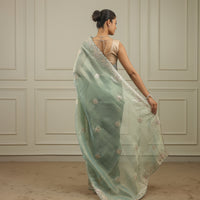 Ocean blue tissue saree with pittan threadwork and sequins