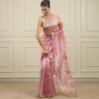 Blush pink organza saree with gottapatti, sequins and thread work and motifs
