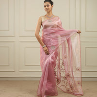 Blush pink organza saree with gottapatti, sequins and thread work and motifs