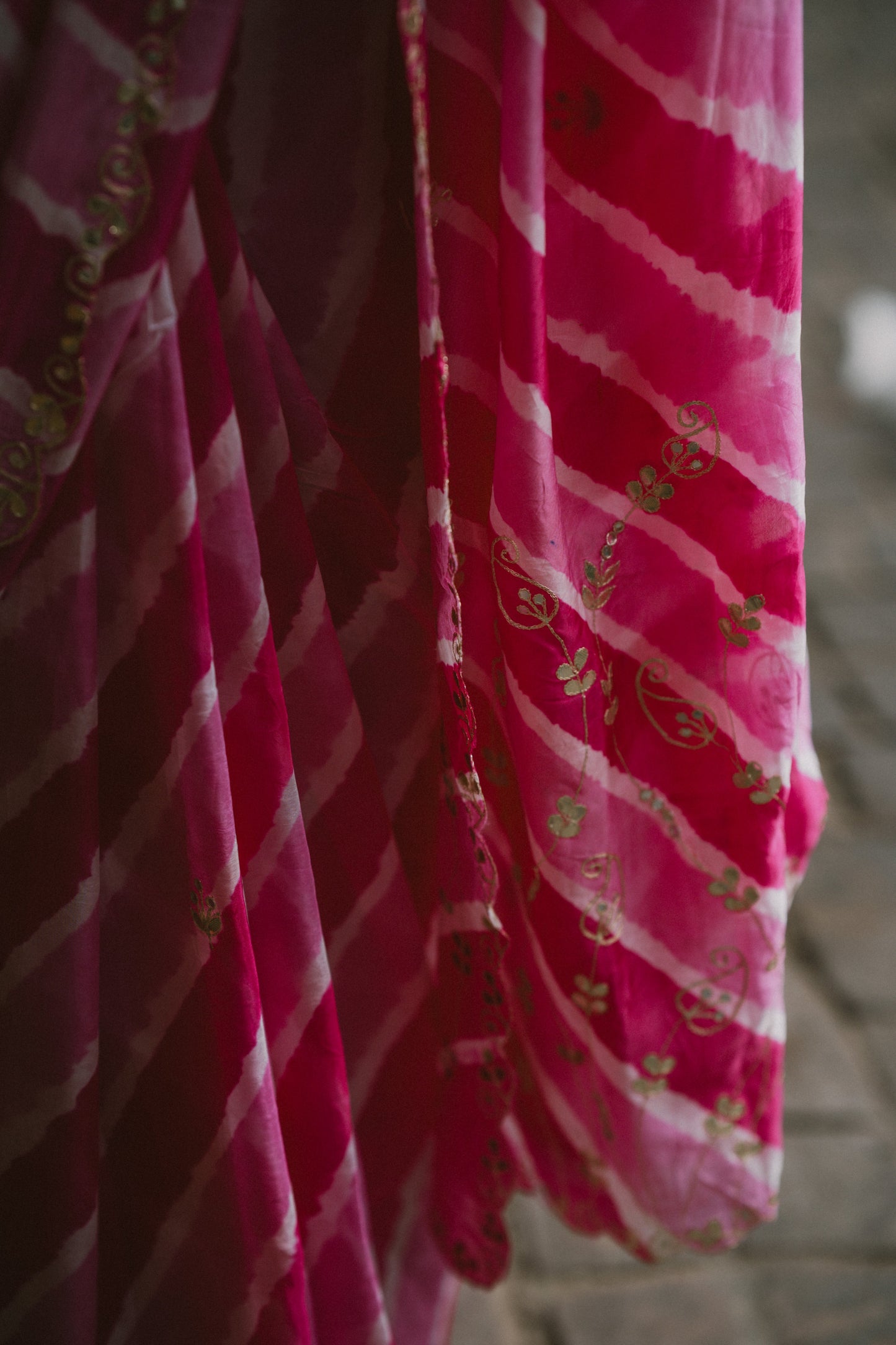 Leheriya rani pink saree with gotapatti work