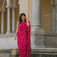 Leheriya dark pink satin Saree with gottapatti work