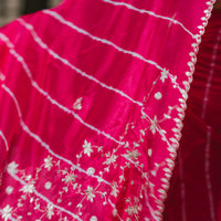 Leheriya dark pink satin Saree with gottapatti work