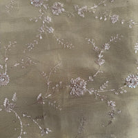 Beige pure tissue saree with sequins and pittan threadwork