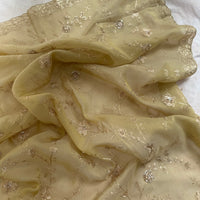 Beige pure tissue saree with sequins and pittan threadwork