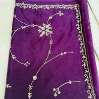 Beautiful purple organza saree with sequins and zardosi threadwork