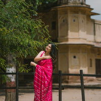 Leheriya dark pink satin Saree with gottapatti work