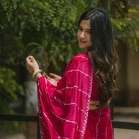Leheriya dark pink satin Saree with gottapatti work
