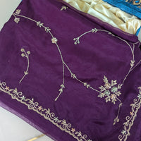 Beautiful purple organza saree with sequins and zardosi threadwork