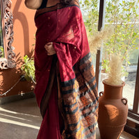 Kalyani pure cotton saree with zari border in Red and Black