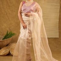 Organza golden saree with sequins work and matching blouse