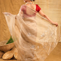 Organza golden saree with gottapatti work and matching  saree