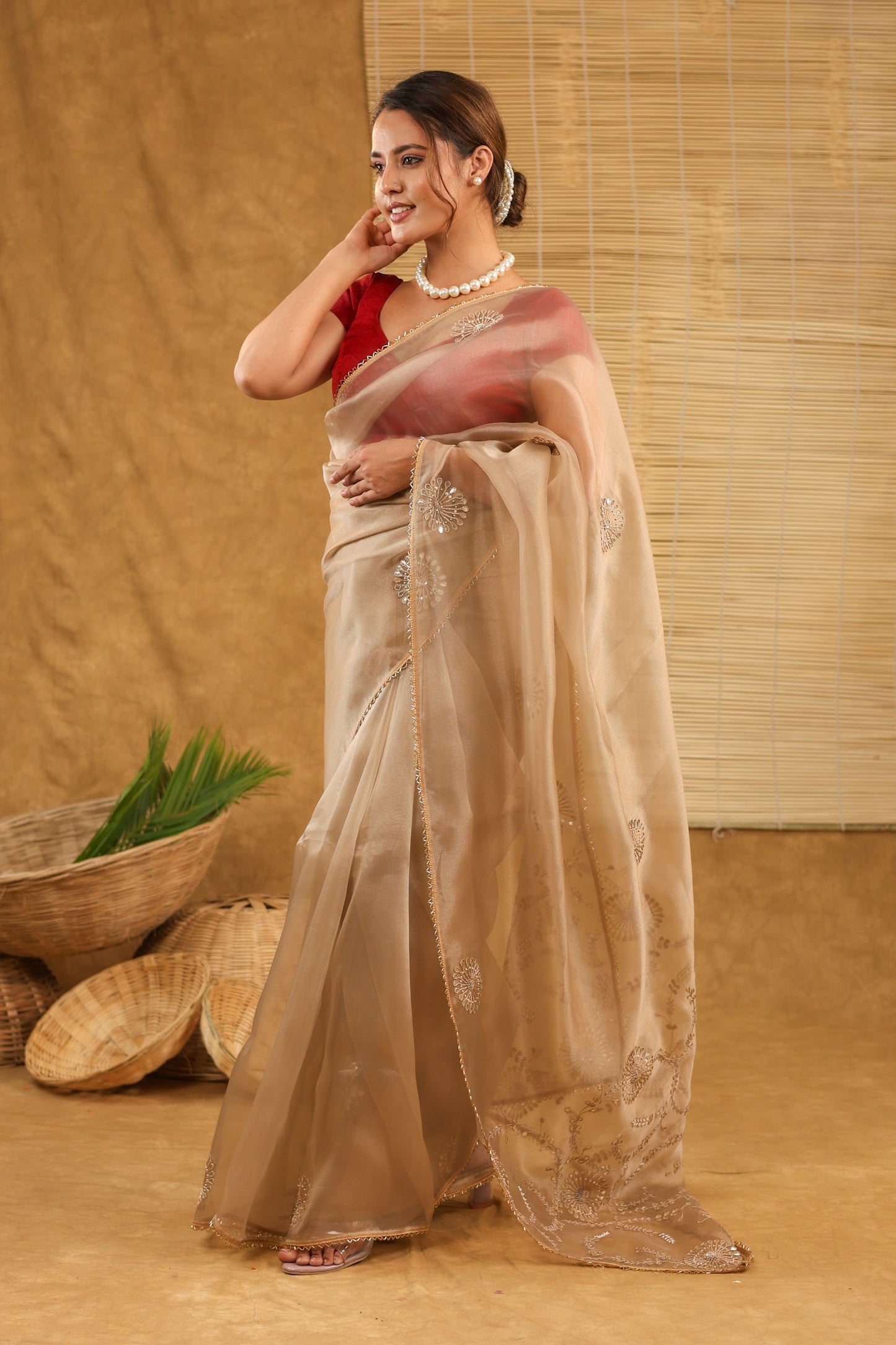 Organza golden saree with gottapatti work and matching  saree