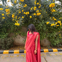 Bright crimson red saree with golden thread self work