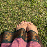 Kalyani pure cotton saree with zari border in Mauve and Green