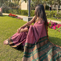 Kalyani pure cotton saree with zari border in Mauve and Green