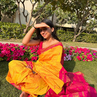 Kalyani pure cotton saree with zari border in Yellow and Pink