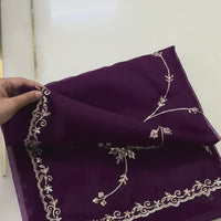 Beautiful purple organza saree with sequins and zardosi threadwork