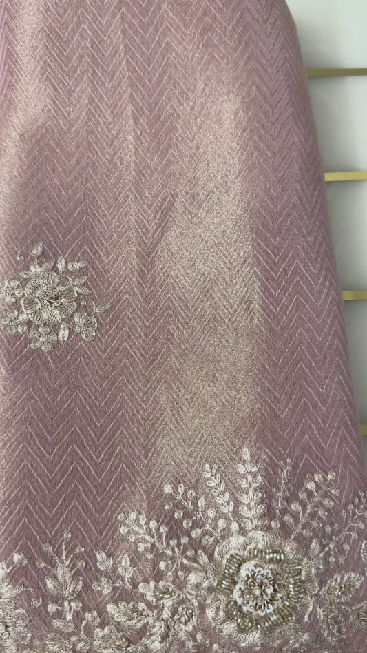Baby pink tissue saree with pittan threadwork and sequins